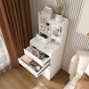 Okak 3-In-1 Small Vanity Desk with Mirror and Storage Stool, Compact Vanity with 4 Drawers and Open Shelves, Vanity Table for Bedroom, White - 2 of 4