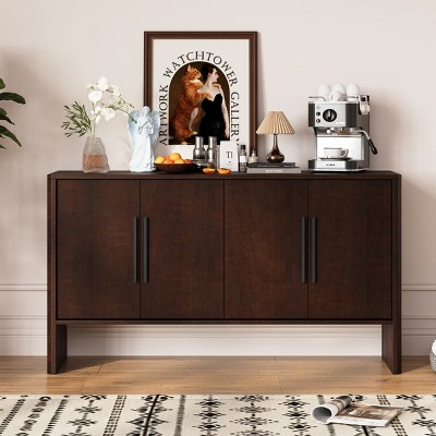 4-Door Large Storage, Console Table With Adjustable Shelves, 59 Inch Long Console Table Wood, Console Table Contemporary-Cuddlewood