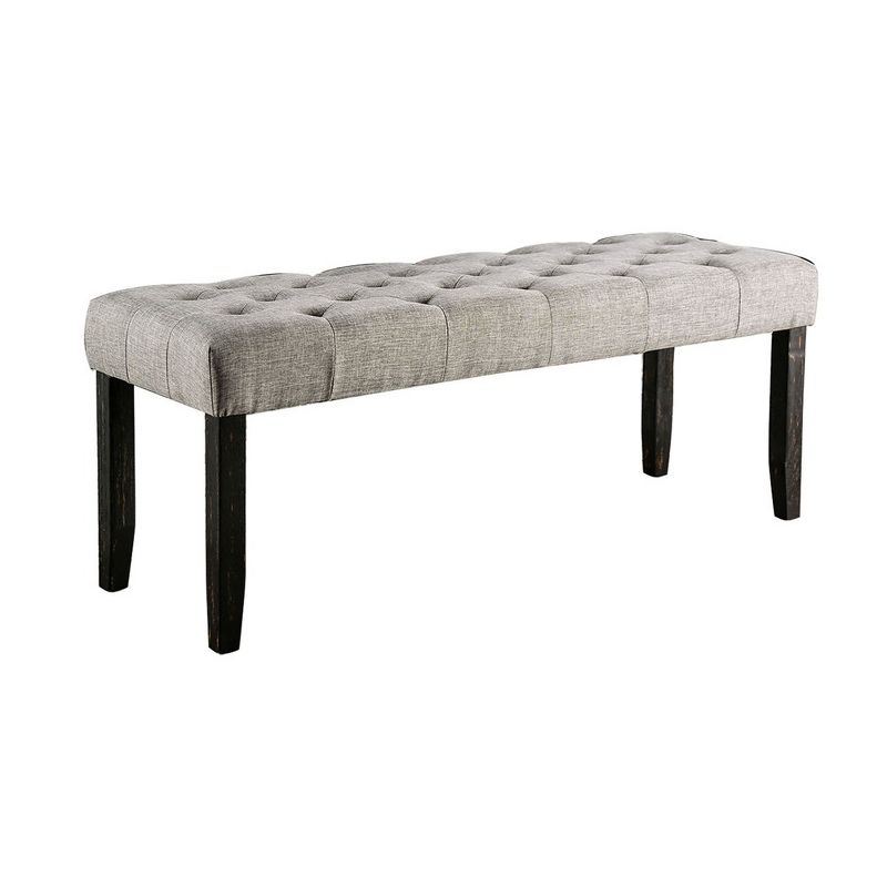 Simple Relax Linen-like and Wood Bench with Button Tufted Design, 1 of 9