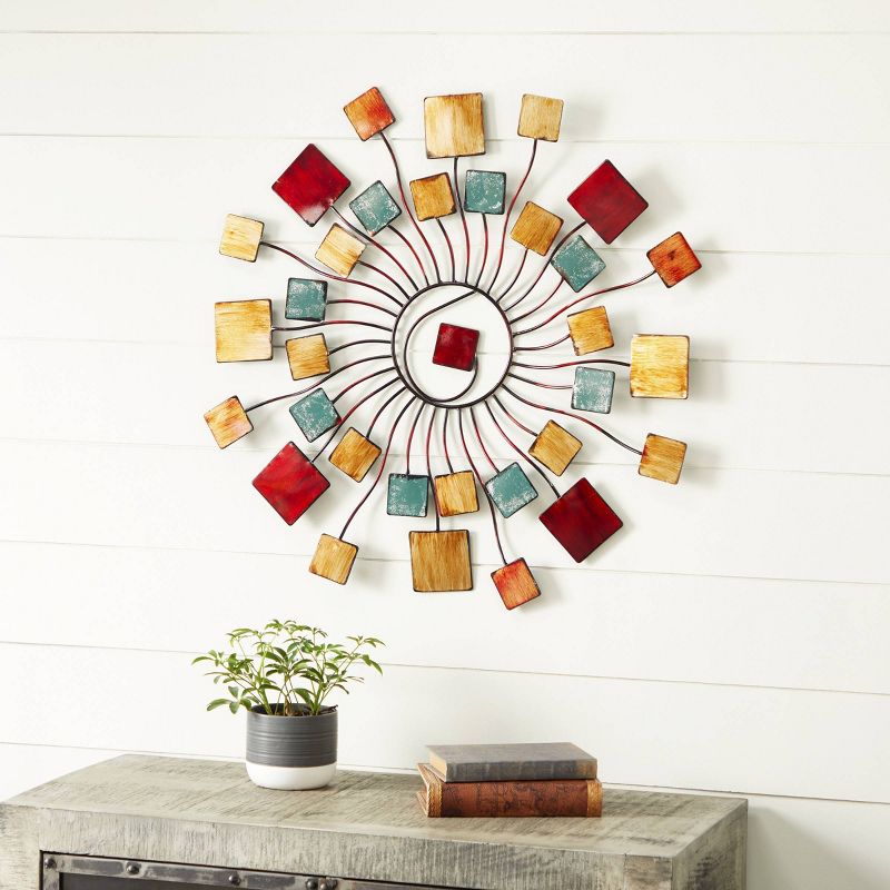 Metal Sunburst Wall Decor with Square Panel Accent Brown - Olivia &#38; May, 3 of 20