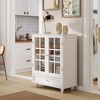 28" MDF Buffet Cabinet with Double Glass Doors and Drawer, Modern Wooden Sideboard for Living Room, Dining Room, Hallway, or Entryway - 2 of 4