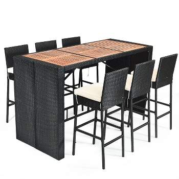 Tangkula 7 Pieces Outdoor Rattan Wicker Dining Table Set with Cushions