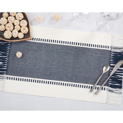 Navy and White Tassel Trimmed Stripe Placemats, Set of 4