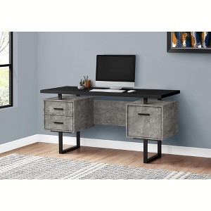 Vynxaria Computer Desk, Home Office, Laptop, Left, Right Set-up, Storage Drawers, 60"l, Work, Black And Grey Concrete Laminate - 1 of 4