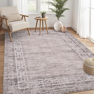 Washable Vintage Border Runner Rug Non-Slip Low Pile Stain-Resistant Boho Throw Carpet for Kitchen Hallway Living Room Bedroom. - 1 of 4