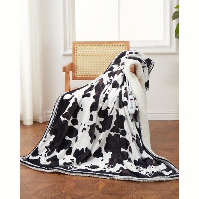 Heated Blanket Electric Throw, Cow Print Electric Blanket Heating with LCD Controller, 6 Heat Settings & 4H Auto Shut-Off, Soft Flannel Heat Blankets
