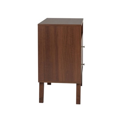 Cherry Wood and Brass Mid-Century Modern Nightstand with Open Shelf