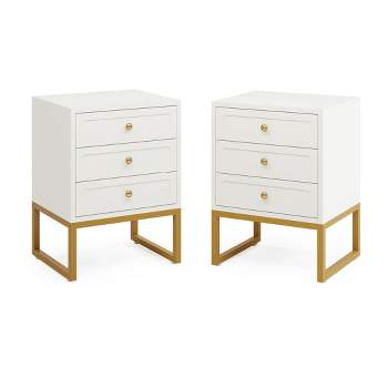 Tribesigns Modern Nightstand with 3 Drawers, Wood Bedside Table for Bedroom, Large Side End Table for Living Room, White
