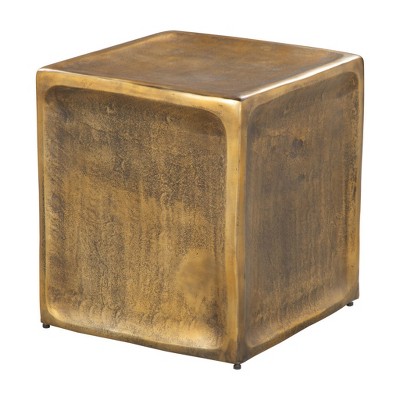 HomeRoots Set of Two Black Silver And Antiqued Brass Aluminum Square Block End Tables