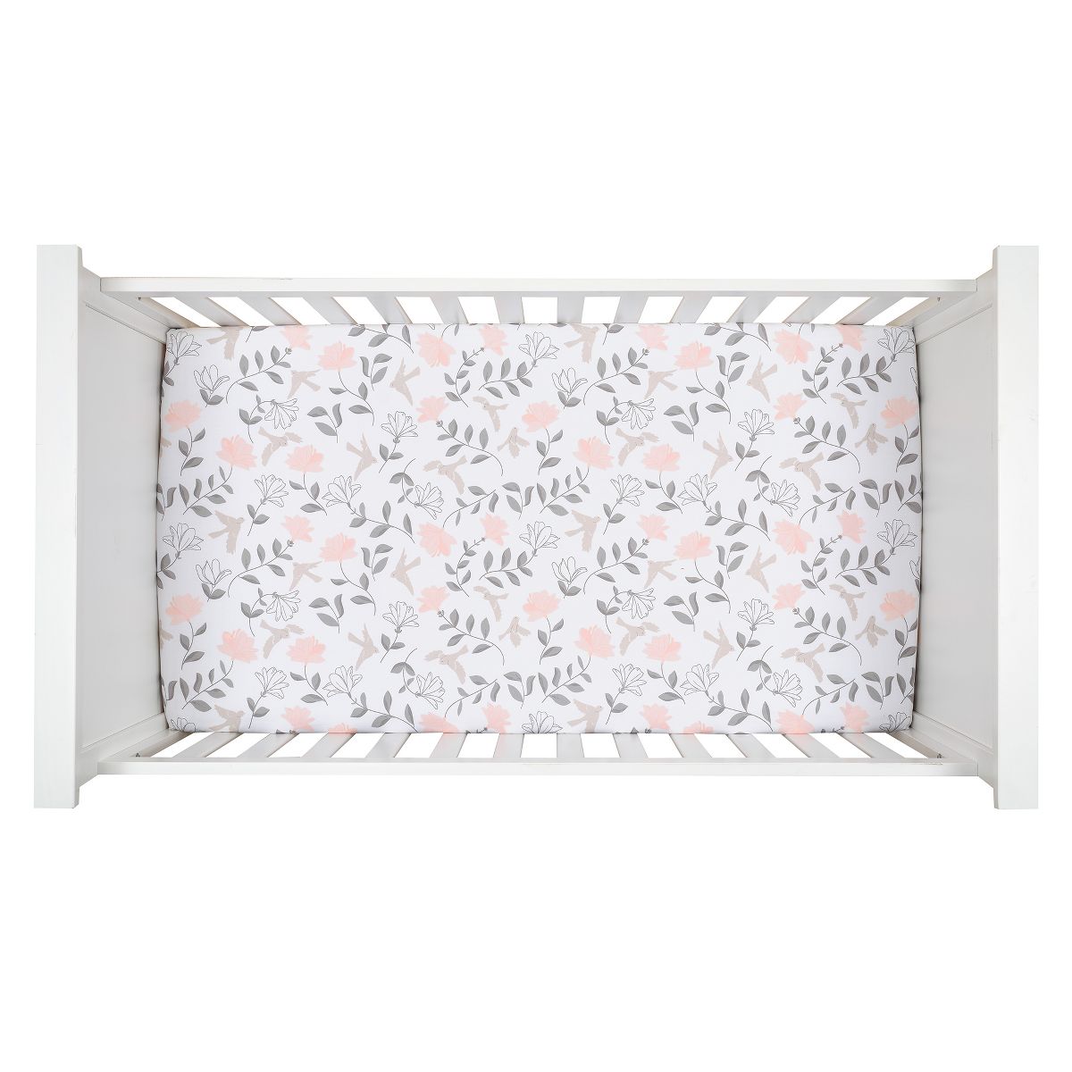 Lambs & Ivy Petals White/Pink/Gray Floral 100% Cotton Fitted Crib/Toddler Sheet - thumbnail 4