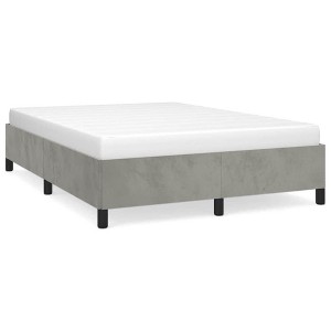vidaXL Full Bed Frame, Velvet Upholstered Platform Bed Frame, Light Gray, No Mattress - 1 of 4