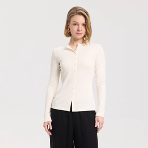 Women's Long Sleeve Ribbed Button-Front Cardigan Sweater - A New