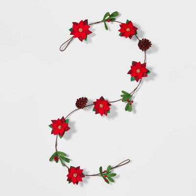 5' Fabric Poinsettia Artificial Christmas Garland Red - Wondershop™