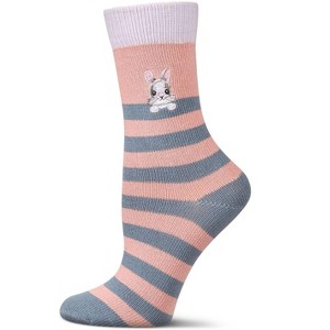 Memoi Women's Just Hanging Embroidered Crew Socks Pink 9-11 - 1 of 3