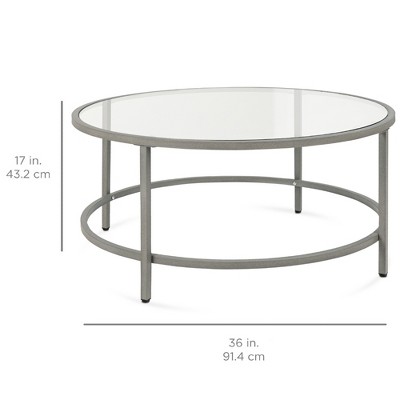 Elegant 39'' Round Tempered Glass Metal Coffee Table in Gray