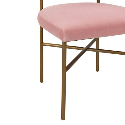 Blush Velvet Upholstered Dining Chair with Gold X-Base