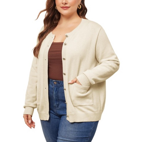 Agnes Orinda Women's Plus Size Classic Long Sleeve Knit Casual Front Button Down Cardigan - image 1 of 4