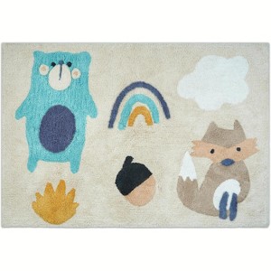 HomeRoots 3' X 4' Beige And Blue Woodland Animals Youthful Washable Area Rug - 1 of 4