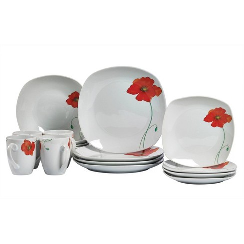 Complete Dinner Set Porcelain Crockery Flower Printed Dining Serving Plates  Bowl