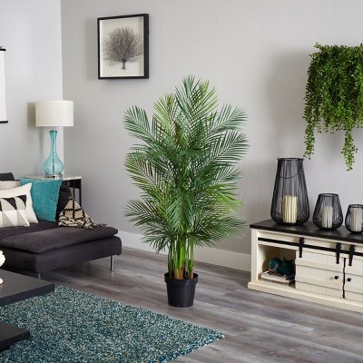 Lush Green 62.5'' Tropical Areca Palm with Lights Outdoor Potted Tree