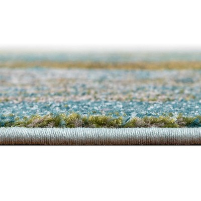 Turquoise and Yellow Abstract Synthetic Indoor Area Rug