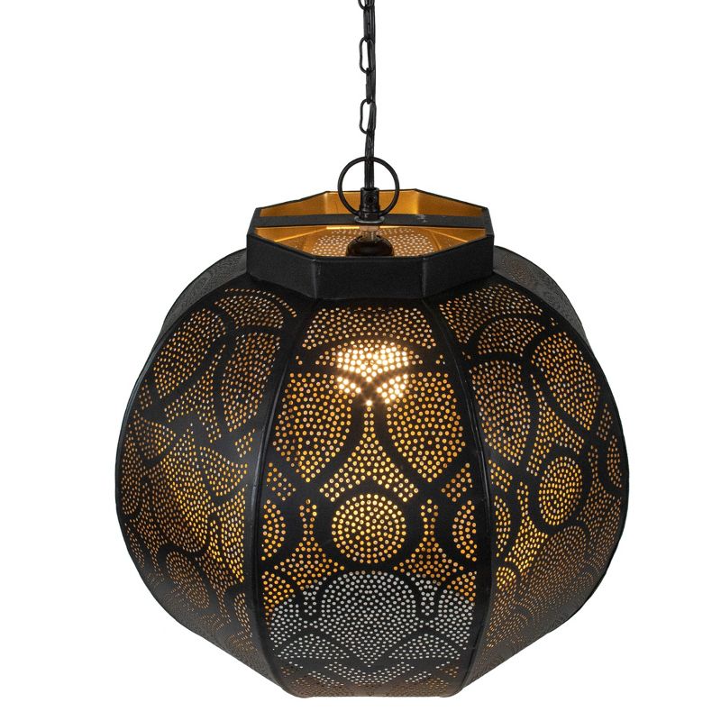 Northlight 14.5" Black and Gold Moroccan Style Hanging Lantern Ceiling Light Fixture, 3 of 5