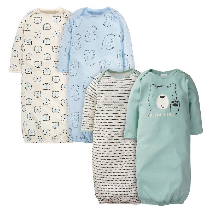 Gerber Baby Boys' Long Sleeve Gowns with Mitten Cuffs - 4-Pack, 5 of 9