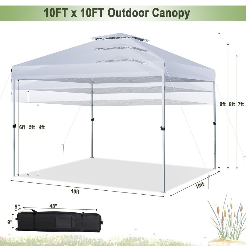 Costway 2-Tier 10' x 10' Pop-up Canopy Tent Instant Gazebo Adjustable Carry Bag with Wheel, 3 of 11