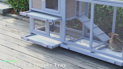 Large Gray Wooden Two-Story Guinea Pig Hutch with Wheels