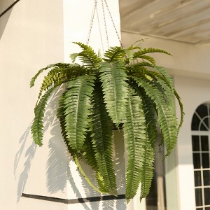 Artificial Boston Fern 15.7" Faux Silk Plant - UV Resistant Indoor Fake Tree with Realistic Leaves and Construction Basket - Perfect for Home Decor - 1 of 4