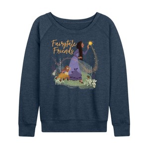 Women's - Disney - Fairytale Friends Lightweight French Terry Wide Neck Long Sleeve Shirt - 1 of 4