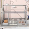 CAVINAS Twin Size Floor Bed House Shaped Modern Pine Bed Frame with Guardrail and Opening for Bedroom, Gray - 2 of 4