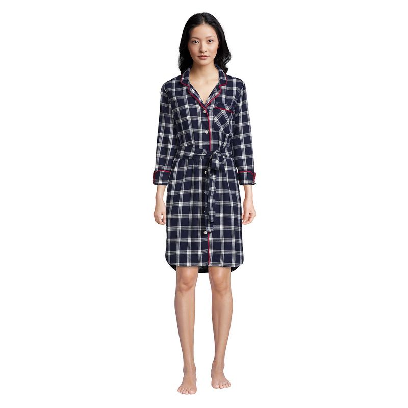 Lands' End Women's Plus Size 3/4 Sleeve Flannel Sleepshirt Nightgown, 1 of 6
