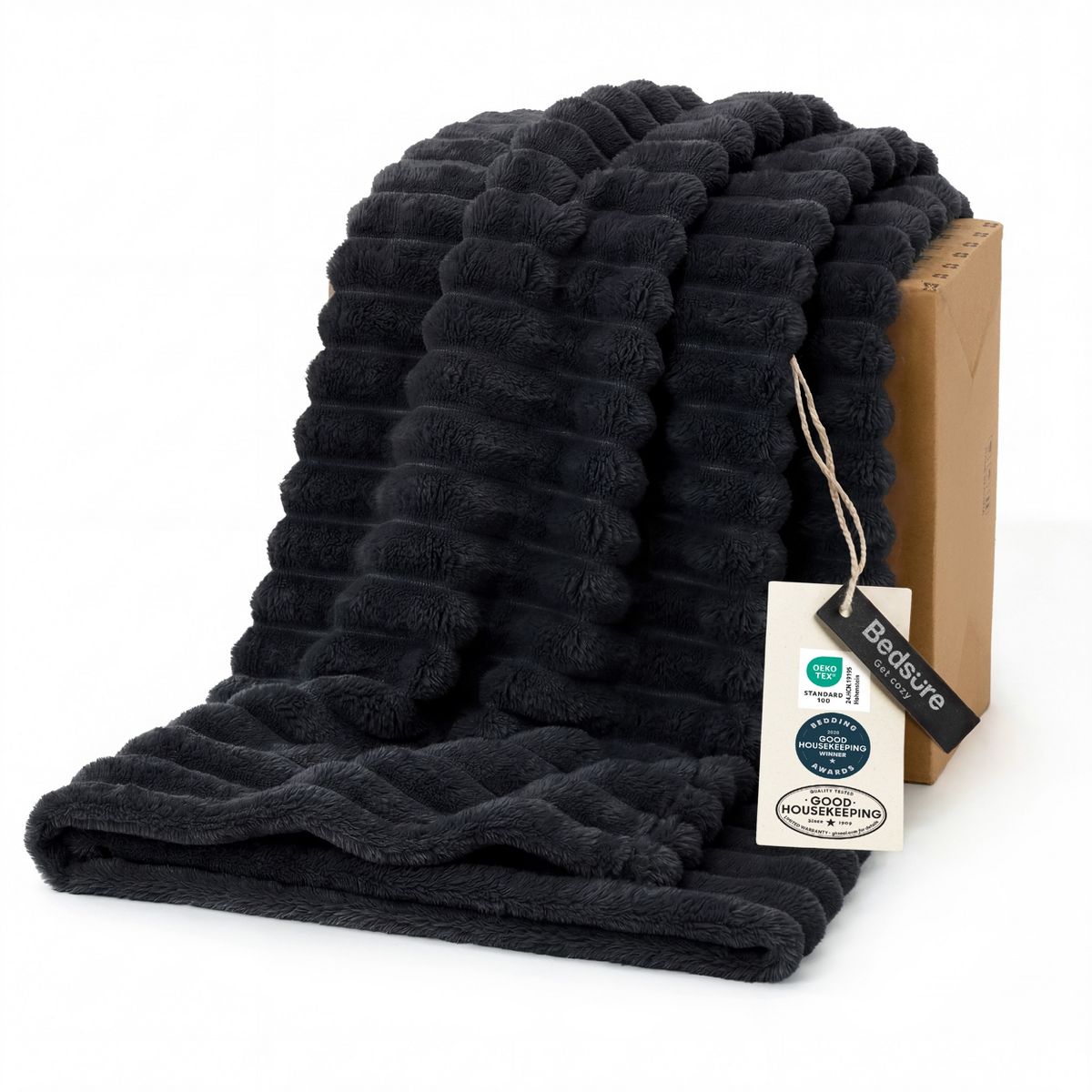 Bedsure GentleSoft Striped Flannel Fleece Blanket - Ultra Soft Lightweight Ribbed Throw, Cozy Bedding for Couch, Bedroom & Guest Room