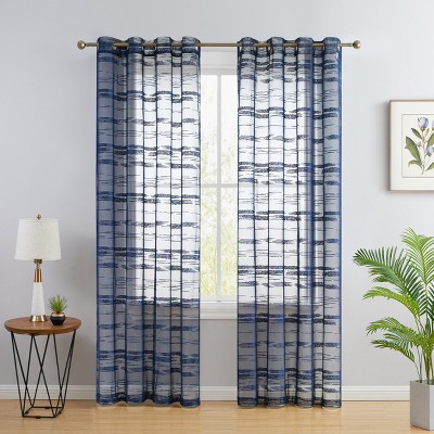 HLC.ME Broadway Stripe Decorative Semi Sheer Light Filtering Grommet Window Treatment Curtain Panels - Set of 2