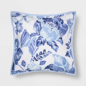 Euro Floral Print Tufted Pillow Sham Blue/White - Opalhouse
