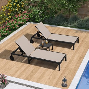 PURPLE LEAF Outdoor Chaise Lounge Chairs Set Adjustable Recliner Chair with Wheels and Table for Poolside Beach Aluminum Reclining Sunbathing Lounger - 1 of 1