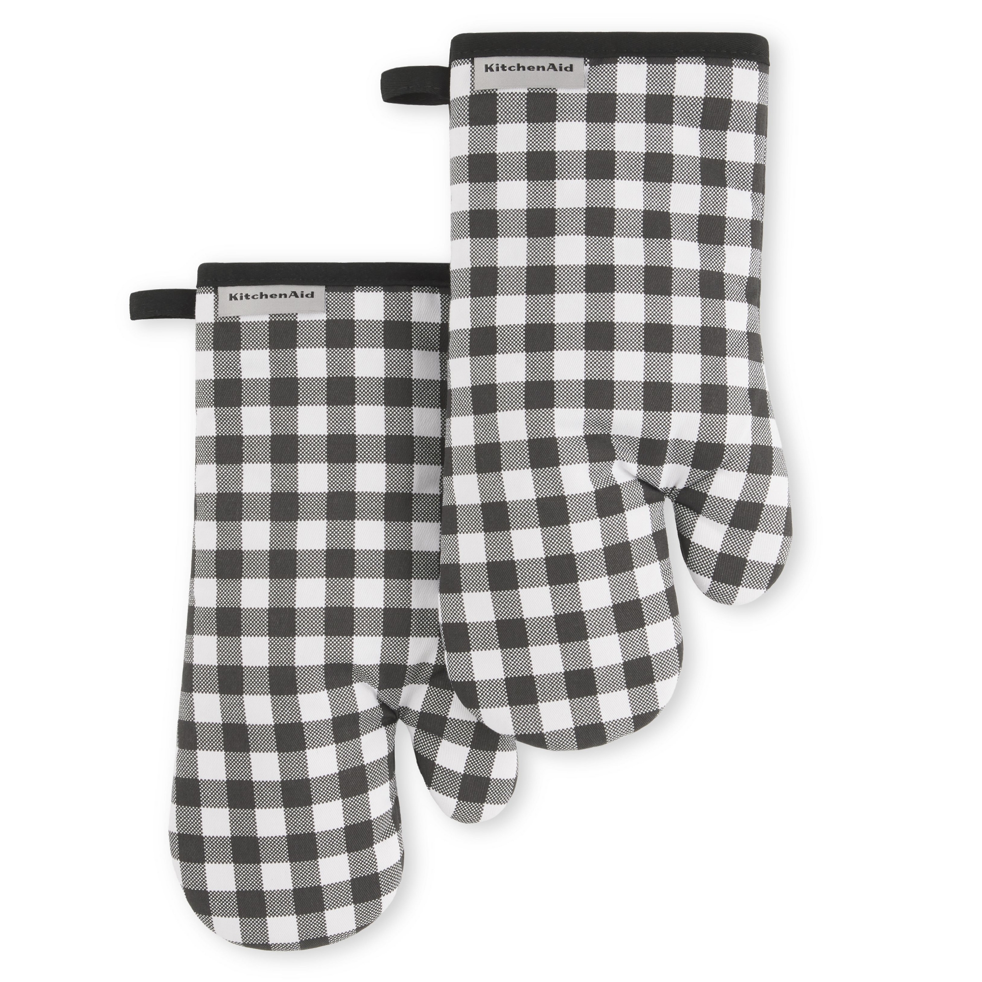 KitchenAid Gingham Oven Mitts 2-Pack, Matte Black