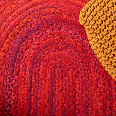 Red Oval Braided Cotton 4' x 6' Handmade Reversible Rug