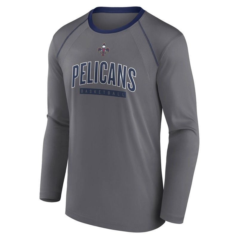 NBA New Orleans Pelicans Men&#39;s Long Sleeve Gray Pick and Roll Poly Performance T-Shirt, 2 of 4