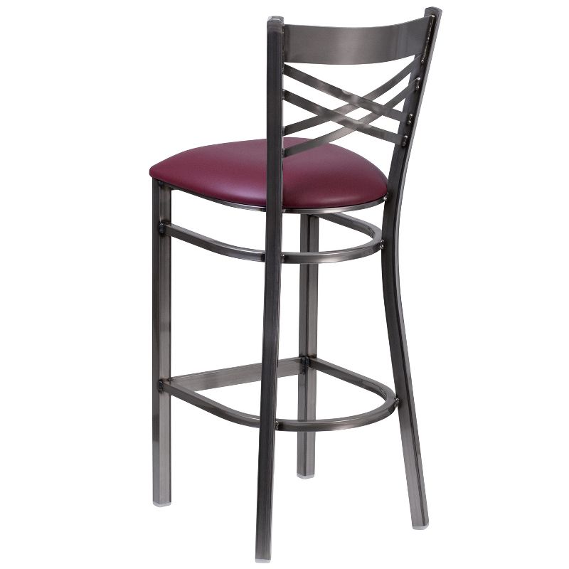 Emma and Oliver 2 Pack Clear Coated "X" Back Metal Restaurant Barstool, 3 of 7
