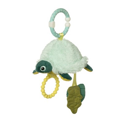 Manhattan Toy Theo Turtle Clip On Baby Toy with Rattle, Crinkle Paper and Soft Teether Ring
