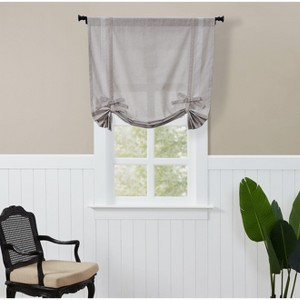 Kate Aurora Country Farmhouse Cotton Striped Rod Pocket Tie Up Window Curtain Panel - Brown/Stone - 1 of 3