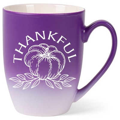 Elanze Designs Thankful Pumpkin Two Toned Ombre Matte Purple and White 12 ounce Ceramic Stoneware Coffee Cup Mug