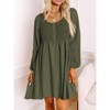 Womens Long Sleeve Dress Smocked Crewneck Button Up a Waist A-Line Flowy Swing Mini Dress - 2 of 4