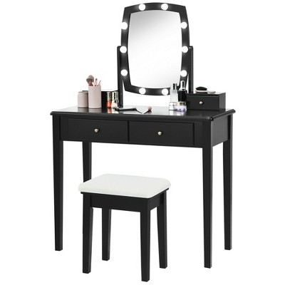 Tangkula Vanity Table Set with Lighted Mirror Adjustable 10 Bulbs Dresser 4 Drawer