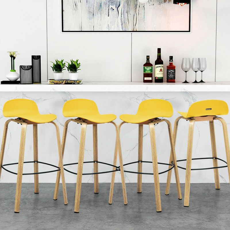 Costway Modern Set of 4 Barstools 30inch Pub Chairs w/Low Back & Metal Legs Yellow, 2 of 11