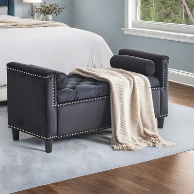 NicBex Modern 44.5" Velvet Storage Bench with Armrests and Nailhead Trim for Bedroom and Entryway