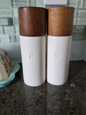 1pc 6-inch White Ceramic Pepper Grinder With Wooden Lid