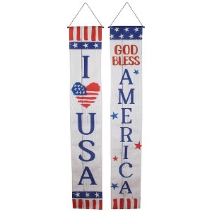 Northlight Set of 2 Stars and Stripes "I Heart USA" and "God Bless America" Door Banners 71" - 1 of 4